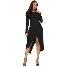 Load image into Gallery viewer, 2019 Women Autumn Dress Twisted Ruched Slit Long Sleeves High Waist Asymmetrical Solid Slim Dresses Fashion Oversize Vestidos