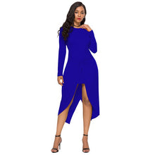 Load image into Gallery viewer, 2019 Women Autumn Dress Twisted Ruched Slit Long Sleeves High Waist Asymmetrical Solid Slim Dresses Fashion Oversize Vestidos