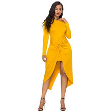 Load image into Gallery viewer, 2019 Women Autumn Dress Twisted Ruched Slit Long Sleeves High Waist Asymmetrical Solid Slim Dresses Fashion Oversize Vestidos