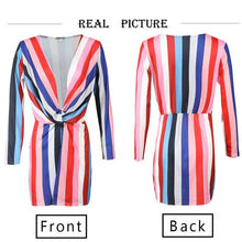Load image into Gallery viewer, Deep V Twisted Waist Sexy Dress Casual Fashion Striped Women Dress New Style Robe Femme Ete 2018 Mini Summer Dress